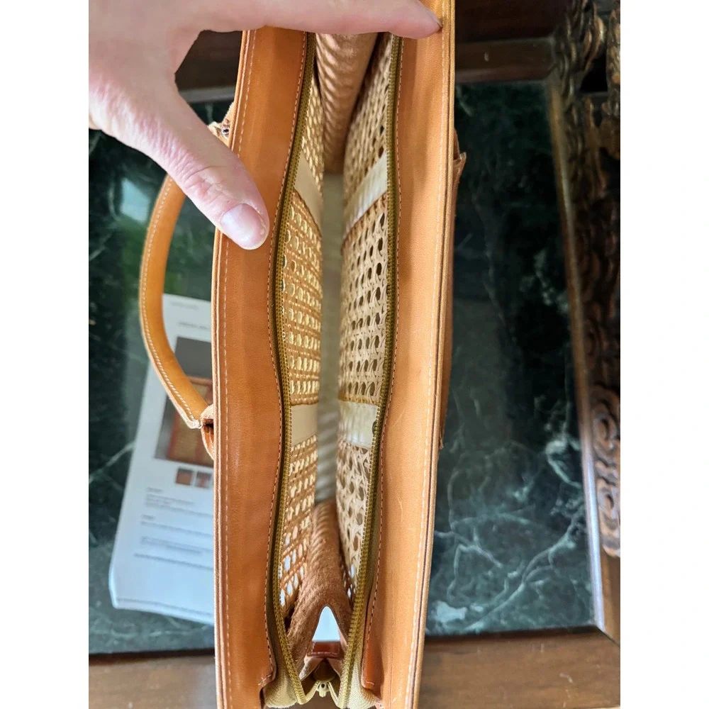 Vintage‎ Woven Wicker  BAG, leather & rattan, Palmgrens, 1900s Antique Purse